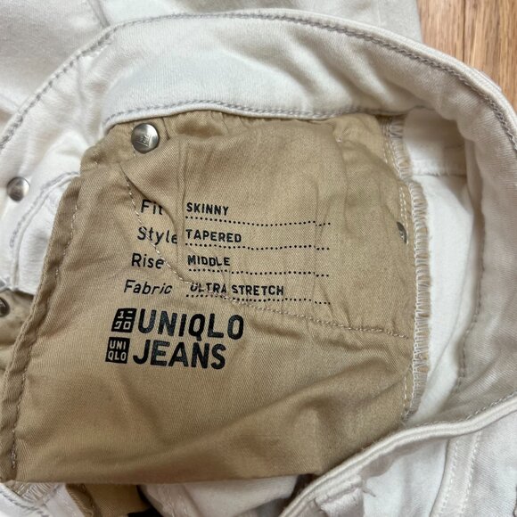 Uniqlo White Skinny Tapered Middle Rise Ultra Stretch Jeans Size 24in NEW - Picture 5 of 6